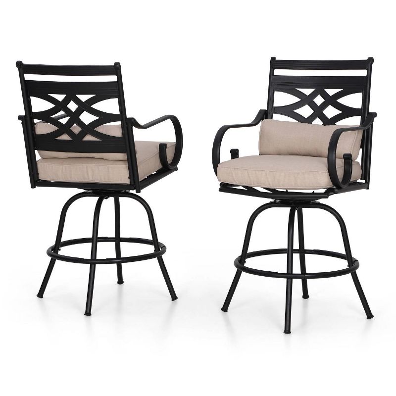 3pc Outdoor Set with Swivel Stools, Cushions & Square Metal Table - Captiva Designs - Ideal for Patio, Porch, Garden, 3 of 18
