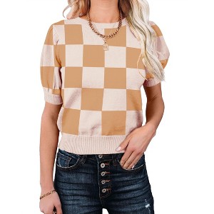 Women's Short Sleeve Sweater Tops 2025 Spring Summer Trendy Crew Neck Casual T Shirts Blouses - 1 of 4