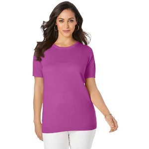 Jessica London Women's Plus Size Fine Gauge Crewneck Shell - 1 of 4