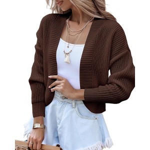 BLUEMING Womens Open Front Knit Cropped Cardigans Sweater Lantern Long Sleeve Fall Casual Shrugs Sweater - 1 of 3