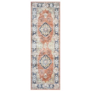 COZONY Washable Boho Distressed Area Rug with Non-Slip Backing, Low Pile Stain Resistant Carpet for Living Room - 1 of 4