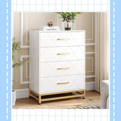 Garvee Wooden Dresser for Bedroom – Elegant 4-Drawer Chest of Drawers with Modern Design – Space-Saving Storage Solution for Various Rooms, White