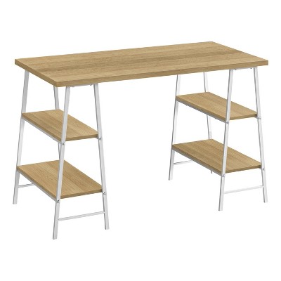 Monarch Specialties Computer Desk Home Office Laptop Storage Shelves 48InchL Work Metal Laminate Natural White Contemporary Modern