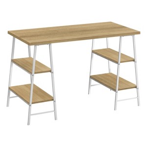 Monarch Specialties Computer Desk Home Office Laptop Storage Shelves 48InchL Work Metal Laminate Natural White Contemporary Modern - 1 of 4