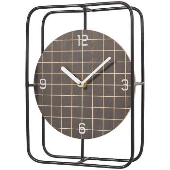 10"x7" Metal Geometric Open Frame Clock with Grid Patterned Clockface Black - Olivia & May