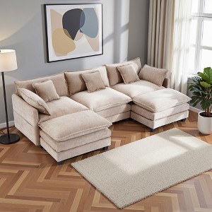 3-Seat U-Shaped Modern Cloud Couch - Chenille Modular Sectional with Deep Seat, 2 Ottoman & 4 Pillows for Home/Apartment Spaces - 1 of 4