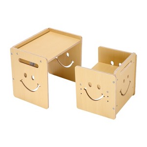 VEVOR Montessori Weaning Table and Chair Set, 3 In 1 Wooden Toddler Table and Chairs with Chalkboard, Adjustable Height Table for Ages 1-5,Natural - 1 of 4
