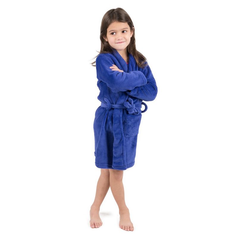 Leveret Kids Shawl Collar Fleece Solid Color Robe, 3 of 13