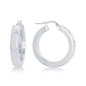 Bella Silver Sterling Silver 27mm Square Tube Hollow Hoop - Rhodium Plated - Silver - 1 of 2