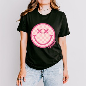 Simply Sage Market S.W.Smiley Pink Checker Smiley Face Short Sleeve Tee - 1 of 4