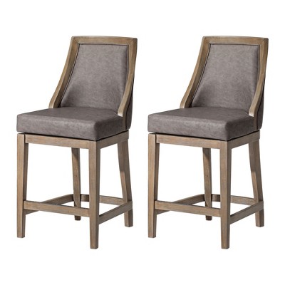 Maven Lane Vienna Rotating High Back Kitchen Stool with Vegan Leather Seat, Set of 2