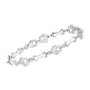 Ross-Simons Sterling Silver Paw Print and Bone Station Bracelet - 1 of 3