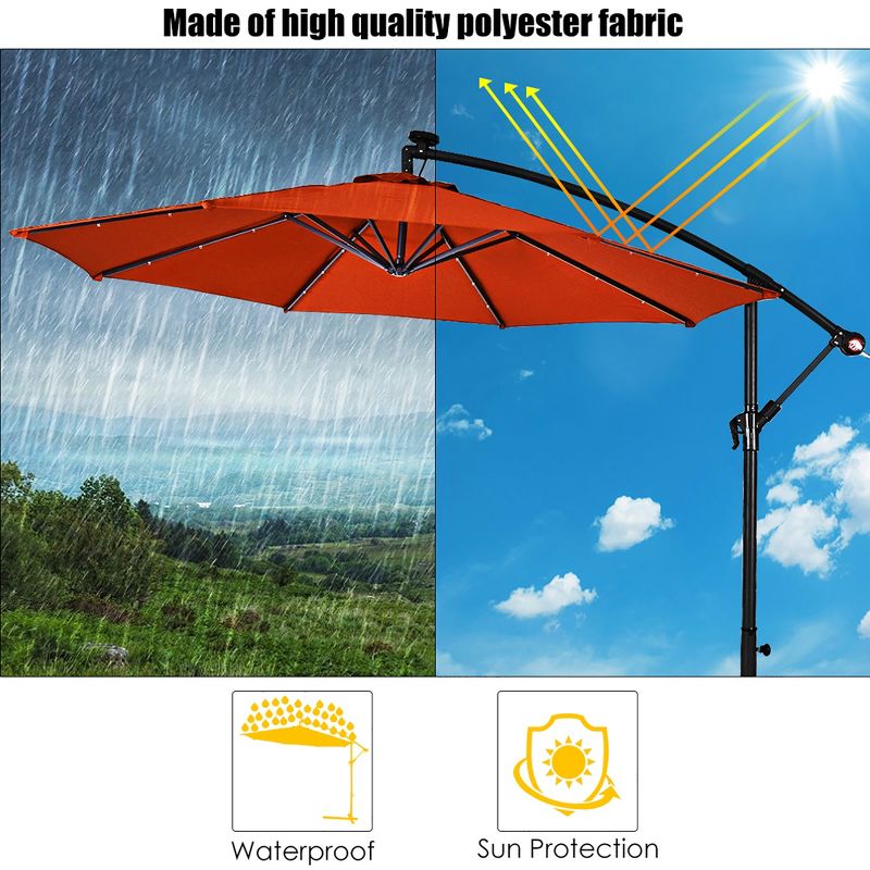 Costway 10' Hanging Solar LED Umbrella Patio Sun Shade Offset Market W/Base Orange, 5 of 8