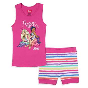Barbie Girls' Princess Vibes Characters Sleep Pajama Set Tank Top Shorts Pink
