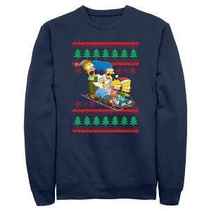 Men's The Simpsons Christmas Family Sledding Adventure Sweatshirt - 1 of 4