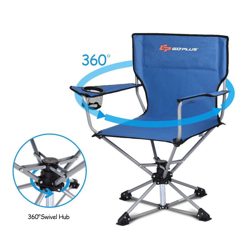 Costway Collapsible Portable Swivel Camping Chair 360degreesFree Rotation for Picnic Fishing, 3 of 11