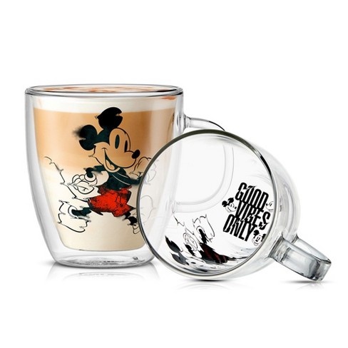 Joyjolt Disney Mickey Mouse Glitch Double Wall Glass Mugs - 13.5