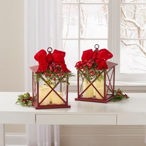 BrylaneHome 14"H Red Christmas Lantern With Led Candles - 1 of 2