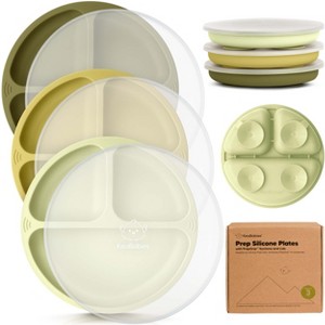3-Pack Prep Suction Plates with Lids, 100% Silicone Baby Plates with Lid, BPA-Free Kids Divided Toddler Plates - 1 of 4