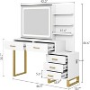 Dresser with Sliding Mirror and Light, 3 Lighting Modes, Large Bedroom Dresser with Charging Station / 5 Large Drawers / 3 Open Shelves, White &Gold - 2 of 4