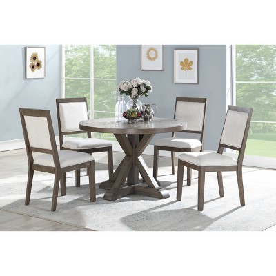 Washed Grey Solid Wood and Linen Upholstered High Side Chair Set