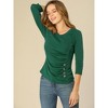 INSPIRE CHIC Women's V Neck 3/4 Sleeves Solid Knitted Buttons Decor Ruched Blouse - 4 of 4