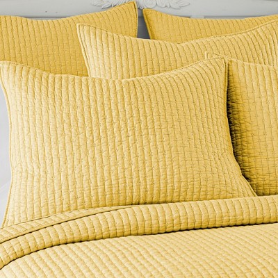 Yellow Cotton Twin Reversible Quilt Set with Sham