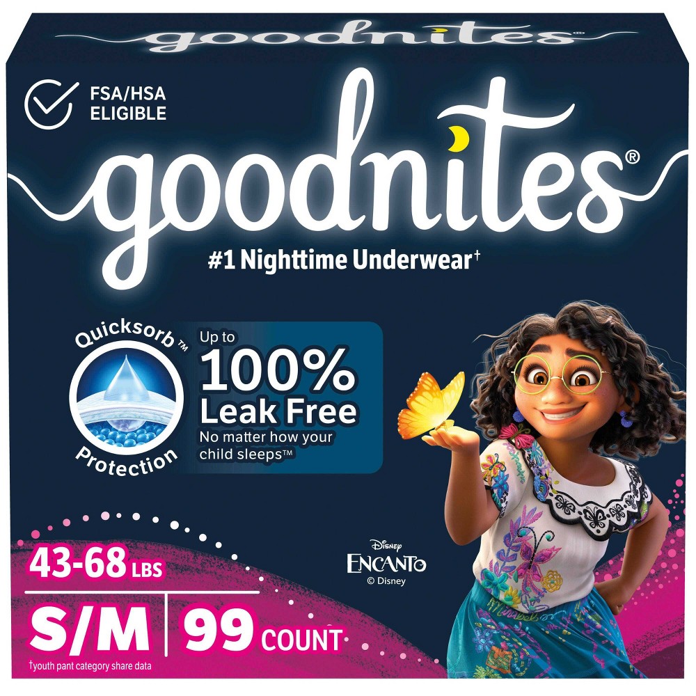Goodnites Girls' Disposable Nighttime Underwear - Size S/M - 99 ct: Hypoallergenic, Paraben-Free Disney Design