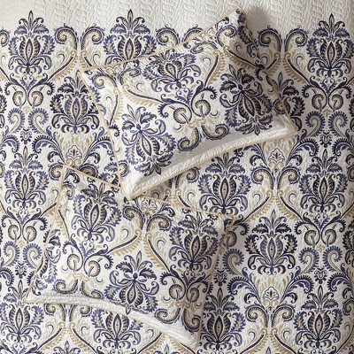 Navy and Beige Microfiber Reversible Full Quilt Set