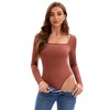 INSPIRE CHIC Women's Long Sleeve Bodysuit Slim Fit Square Neck Tummy Control Brief Leotard - 4 of 4