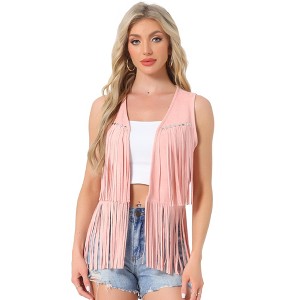 INSPIRE CHIC Women's 70s Western Open Front Faux Suede Fringe Vest - 1 of 4