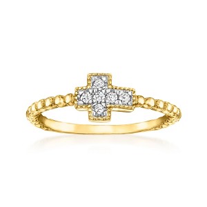 Ross-Simons 0.10 ct. t.w. Diamond Cross Beaded Ring in 18kt Gold Over Sterling - 1 of 4