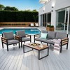 4-Piece Outdoor Patio Conversation Set with 3-Seater Sofa + 2 Chairs & Acacia Wood Coffee Table, Waterproof Cushions - 2 of 4