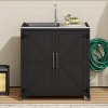 Outdoor Rolling Kitchen Sink Station with Stainless Steel Top and Storage Cabinet, Utility Prep Cart for Garden, or Backyard Cooking-The Pop Home - 3 of 4