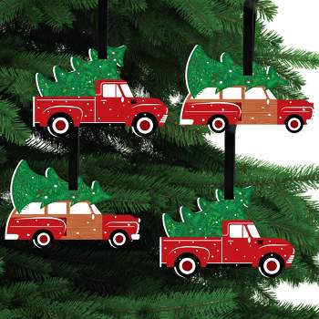 Big Dot of Happiness Merry Little Christmas Tree - Red Truck and Car Christmas Party Decorations - Christmas Tree Ornaments - Set of 12