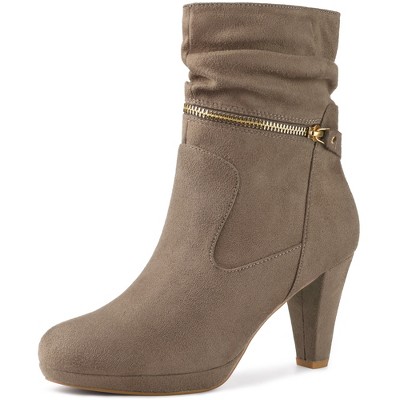 Allegra K Women's Round Toe Ankle Zip Platform High Heel Mid Calf Boots