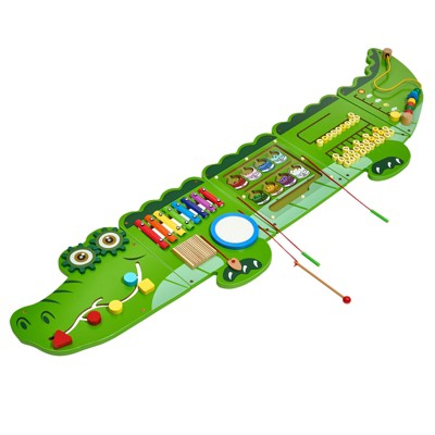 VEVOR Crocodile Activity Wall Busy Board Panels, 9 Activities, Montessori Sensory Wall Toy for Kids 3-12 Years, Green