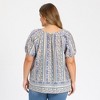 Women's Plus Size Boho Floral Print Puff Sleeve Round Neck Summer Casual Vacation Blouses - GRACE & GRANDEUR - 3 of 4