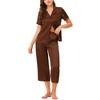 cheibear Women's Soft Satin Button Down with Capri Pants Lounge Pajama Set - 2 of 4