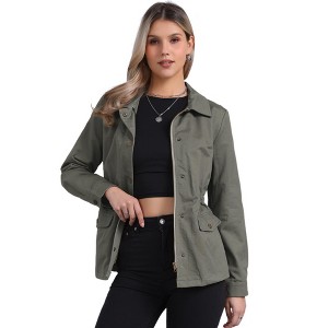 INSPIRE CHIC Women's Drawstring Waist Flap Pockets Lightweight Utility Jacket - 1 of 4