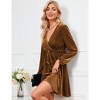 Women's Velvet Dress Wrap V Neck Pleated Waist Long Sleeve Casual Party Skater Dresses - 2 of 4