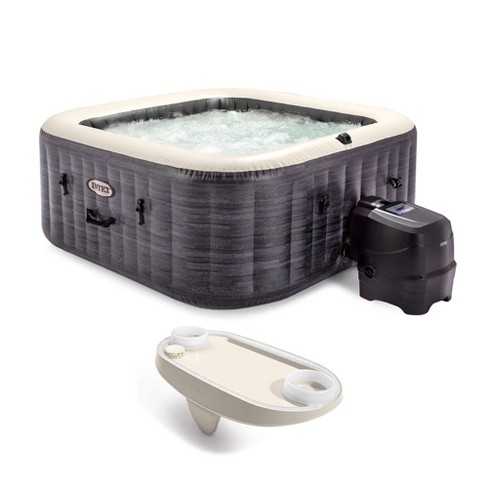 Intex 28449ep Purespa Plus Greystone Inflatable Hot Tub Spa, 83 X 28" & Tablet Mobile Phone Spa Tray Accessory With Led Light Strip, White : Target