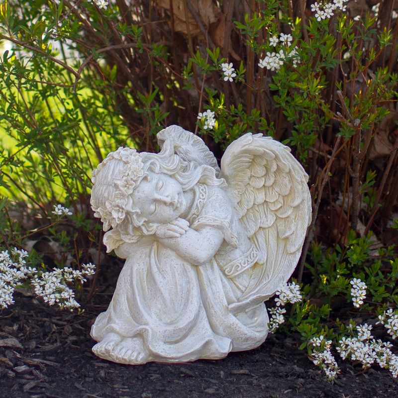 Northlight 8.5" Ivory Resting Angel with Floral Crown Outdoor Garden Statue, 2 of 6