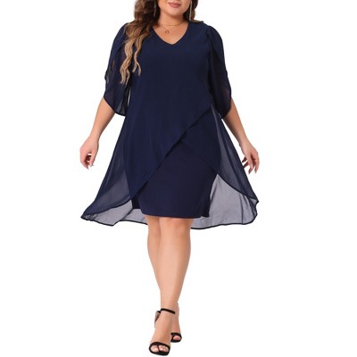 Agnes Orinda Women's Plus Size V Neck Mesh Overlay Cocktail Club Chiffon Bodycon Dresses
