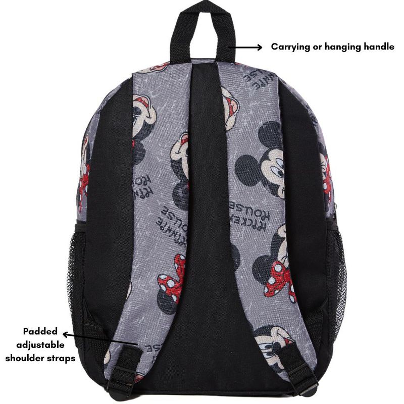 Disney Mickey and Minnie Mouse Backpack for Kids and Adults, 16 inch, Grey, 4 of 8