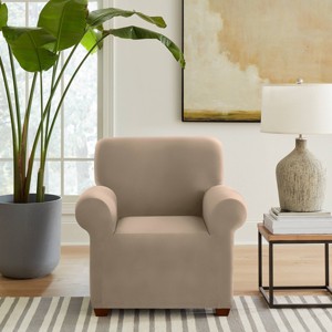 Sure Fit Hampstead Stretch Velvet One Piece Chair Slipcover Brown: Pet Friendly, Machine Washable, Indoor Use - 1 of 4
