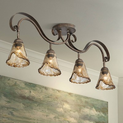 Bronze 4-Light Ceiling Track Fixture with Amber Glass Shades