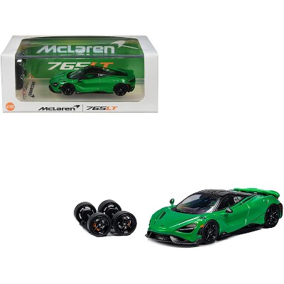 McLaren 765LT Green with Black Top and Extra Wheels 1/64 Die Cast Model Car by CM Models