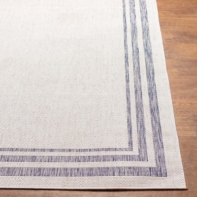Ivory and Blue Hand-knotted Rectangular Area Rug 7'10" x 10'