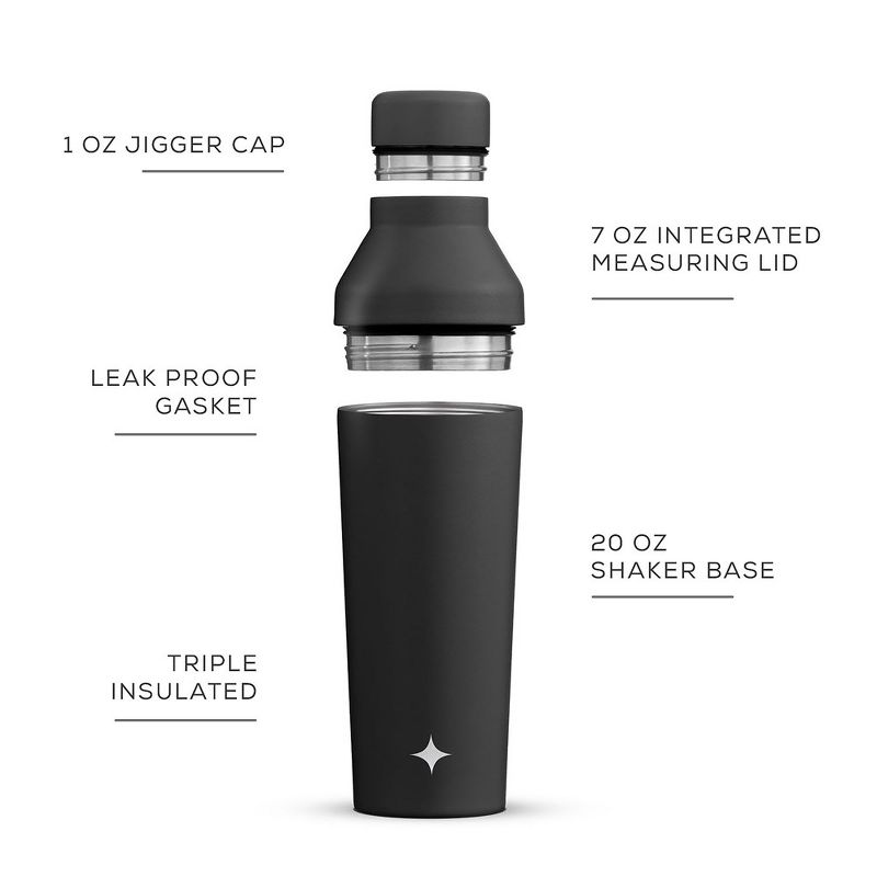 JoyJolt Vacuum Insulated Cocktail Protein Shaker - 20 oz Shaker Cup with Measure Lid and Jigger Cap, 5 of 10